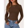 imagePRETTYGARDEN Long Sleeve Shirts for Women 2025 Fall Going Out Tops Casual Ribbed Knit Slim Fitted Basic Tees Y2K ClothesBrown