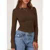 imagePRETTYGARDEN Long Sleeve Shirts for Women 2025 Fall Going Out Tops Casual Ribbed Knit Slim Fitted Basic Tees Y2K ClothesBrown