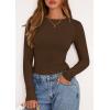imagePRETTYGARDEN Long Sleeve Shirts for Women 2025 Fall Going Out Tops Casual Ribbed Knit Slim Fitted Basic Tees Y2K ClothesBrown