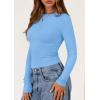 imagePRETTYGARDEN Long Sleeve Shirts for Women 2025 Fall Going Out Tops Casual Ribbed Knit Slim Fitted Basic Tees Y2K ClothesLight Blue