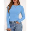 imagePRETTYGARDEN Long Sleeve Shirts for Women 2025 Fall Going Out Tops Casual Ribbed Knit Slim Fitted Basic Tees Y2K ClothesLight Blue