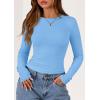 imagePRETTYGARDEN Long Sleeve Shirts for Women 2025 Fall Going Out Tops Casual Ribbed Knit Slim Fitted Basic Tees Y2K ClothesLight Blue