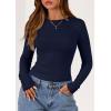 imagePRETTYGARDEN Long Sleeve Shirts for Women 2025 Fall Going Out Tops Casual Ribbed Knit Slim Fitted Basic Tees Y2K ClothesNavy Blue