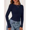 imagePRETTYGARDEN Long Sleeve Shirts for Women 2025 Fall Going Out Tops Casual Ribbed Knit Slim Fitted Basic Tees Y2K ClothesNavy Blue