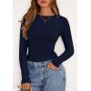 imagePRETTYGARDEN Long Sleeve Shirts for Women 2025 Fall Going Out Tops Casual Ribbed Knit Slim Fitted Basic Tees Y2K ClothesNavy Blue