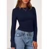 imagePRETTYGARDEN Long Sleeve Shirts for Women 2025 Fall Going Out Tops Casual Ribbed Knit Slim Fitted Basic Tees Y2K ClothesNavy Blue