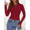 imagePRETTYGARDEN Long Sleeve Shirts for Women 2025 Fall Going Out Tops Casual Ribbed Knit Slim Fitted Basic Tees Y2K ClothesRed