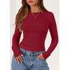 imagePRETTYGARDEN Long Sleeve Shirts for Women 2025 Fall Going Out Tops Casual Ribbed Knit Slim Fitted Basic Tees Y2K ClothesRed