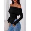 imagePRETTYGARDEN Off The Shoulder Tops for Women Fall Fashion 2025 Long Sleeve Shirts Going Out Slim Fitted Blouses Y2K ClothesBlack