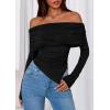 imagePRETTYGARDEN Off The Shoulder Tops for Women Fall Fashion 2025 Long Sleeve Shirts Going Out Slim Fitted Blouses Y2K ClothesBlack