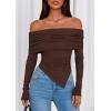 imagePRETTYGARDEN Off The Shoulder Tops for Women Fall Fashion 2025 Long Sleeve Shirts Going Out Slim Fitted Blouses Y2K ClothesBrown