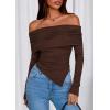imagePRETTYGARDEN Off The Shoulder Tops for Women Fall Fashion 2025 Long Sleeve Shirts Going Out Slim Fitted Blouses Y2K ClothesBrown