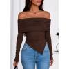 imagePRETTYGARDEN Off The Shoulder Tops for Women Fall Fashion 2025 Long Sleeve Shirts Going Out Slim Fitted Blouses Y2K ClothesBrown