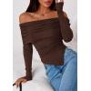 imagePRETTYGARDEN Off The Shoulder Tops for Women Fall Fashion 2025 Long Sleeve Shirts Going Out Slim Fitted Blouses Y2K ClothesBrown