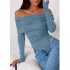 imagePRETTYGARDEN Off The Shoulder Tops for Women Fall Fashion 2025 Long Sleeve Shirts Going Out Slim Fitted Blouses Y2K ClothesGrey Blue