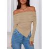 imagePRETTYGARDEN Off The Shoulder Tops for Women Fall Fashion 2025 Long Sleeve Shirts Going Out Slim Fitted Blouses Y2K ClothesKhaki