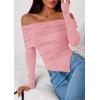 imagePRETTYGARDEN Off The Shoulder Tops for Women Fall Fashion 2025 Long Sleeve Shirts Going Out Slim Fitted Blouses Y2K ClothesPink