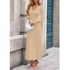 imagePRETTYGARDEN Women Sweater Dress Fall Fashion 2025 Long Sleeve V Neck Ribbed Knit Pleated A Line Elegant Maxi Winter DressesBeige