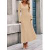 imagePRETTYGARDEN Women Sweater Dress Fall Fashion 2025 Long Sleeve V Neck Ribbed Knit Pleated A Line Elegant Maxi Winter DressesBeige