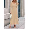 imagePRETTYGARDEN Women Sweater Dress Fall Fashion 2025 Long Sleeve V Neck Ribbed Knit Pleated A Line Elegant Maxi Winter DressesBeige