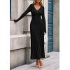 imagePRETTYGARDEN Women Sweater Dress Fall Fashion 2025 Long Sleeve V Neck Ribbed Knit Pleated A Line Elegant Maxi Winter DressesBlack