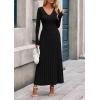 imagePRETTYGARDEN Women Sweater Dress Fall Fashion 2025 Long Sleeve V Neck Ribbed Knit Pleated A Line Elegant Maxi Winter DressesBlack