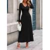 imagePRETTYGARDEN Women Sweater Dress Fall Fashion 2025 Long Sleeve V Neck Ribbed Knit Pleated A Line Elegant Maxi Winter DressesBlack
