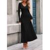 imagePRETTYGARDEN Women Sweater Dress Fall Fashion 2025 Long Sleeve V Neck Ribbed Knit Pleated A Line Elegant Maxi Winter DressesBlack