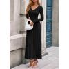 imagePRETTYGARDEN Women Sweater Dress Fall Fashion 2025 Long Sleeve V Neck Ribbed Knit Pleated A Line Elegant Maxi Winter DressesBlack