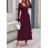 imagePRETTYGARDEN Women Sweater Dress Fall Fashion 2025 Long Sleeve V Neck Ribbed Knit Pleated A Line Elegant Maxi Winter DressesBurgundy