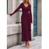 imagePRETTYGARDEN Women Sweater Dress Fall Fashion 2025 Long Sleeve V Neck Ribbed Knit Pleated A Line Elegant Maxi Winter DressesBurgundy