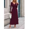 imagePRETTYGARDEN Women Sweater Dress Fall Fashion 2025 Long Sleeve V Neck Ribbed Knit Pleated A Line Elegant Maxi Winter DressesBurgundy