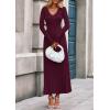 imagePRETTYGARDEN Women Sweater Dress Fall Fashion 2025 Long Sleeve V Neck Ribbed Knit Pleated A Line Elegant Maxi Winter DressesBurgundy