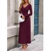 imagePRETTYGARDEN Women Sweater Dress Fall Fashion 2025 Long Sleeve V Neck Ribbed Knit Pleated A Line Elegant Maxi Winter DressesBurgundy