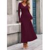 imagePRETTYGARDEN Women Sweater Dress Fall Fashion 2025 Long Sleeve V Neck Ribbed Knit Pleated A Line Elegant Maxi Winter DressesBurgundy