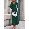 imagePRETTYGARDEN Women Sweater Dress Fall Fashion 2025 Long Sleeve V Neck Ribbed Knit Pleated A Line Elegant Maxi Winter DressesDark Green