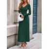 imagePRETTYGARDEN Women Sweater Dress Fall Fashion 2025 Long Sleeve V Neck Ribbed Knit Pleated A Line Elegant Maxi Winter DressesDark Green