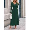 imagePRETTYGARDEN Women Sweater Dress Fall Fashion 2025 Long Sleeve V Neck Ribbed Knit Pleated A Line Elegant Maxi Winter DressesDark Green