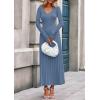 imagePRETTYGARDEN Women Sweater Dress Fall Fashion 2025 Long Sleeve V Neck Ribbed Knit Pleated A Line Elegant Maxi Winter DressesDusty Blue