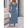 imagePRETTYGARDEN Women Sweater Dress Fall Fashion 2025 Long Sleeve V Neck Ribbed Knit Pleated A Line Elegant Maxi Winter DressesDusty Blue