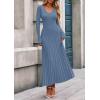 imagePRETTYGARDEN Women Sweater Dress Fall Fashion 2025 Long Sleeve V Neck Ribbed Knit Pleated A Line Elegant Maxi Winter DressesDusty Blue
