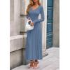 imagePRETTYGARDEN Women Sweater Dress Fall Fashion 2025 Long Sleeve V Neck Ribbed Knit Pleated A Line Elegant Maxi Winter DressesDusty Blue