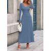 imagePRETTYGARDEN Women Sweater Dress Fall Fashion 2025 Long Sleeve V Neck Ribbed Knit Pleated A Line Elegant Maxi Winter DressesDusty Blue