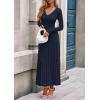 imagePRETTYGARDEN Women Sweater Dress Fall Fashion 2025 Long Sleeve V Neck Ribbed Knit Pleated A Line Elegant Maxi Winter DressesNavy Blue