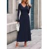 imagePRETTYGARDEN Women Sweater Dress Fall Fashion 2025 Long Sleeve V Neck Ribbed Knit Pleated A Line Elegant Maxi Winter DressesNavy Blue