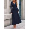 imagePRETTYGARDEN Women Sweater Dress Fall Fashion 2025 Long Sleeve V Neck Ribbed Knit Pleated A Line Elegant Maxi Winter DressesNavy Blue