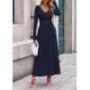 imagePRETTYGARDEN Women Sweater Dress Fall Fashion 2025 Long Sleeve V Neck Ribbed Knit Pleated A Line Elegant Maxi Winter DressesNavy Blue