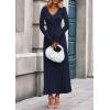 imagePRETTYGARDEN Women Sweater Dress Fall Fashion 2025 Long Sleeve V Neck Ribbed Knit Pleated A Line Elegant Maxi Winter DressesNavy Blue