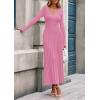 imagePRETTYGARDEN Women Sweater Dress Fall Fashion 2025 Long Sleeve V Neck Ribbed Knit Pleated A Line Elegant Maxi Winter DressesPink