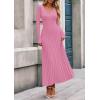 imagePRETTYGARDEN Women Sweater Dress Fall Fashion 2025 Long Sleeve V Neck Ribbed Knit Pleated A Line Elegant Maxi Winter DressesPink